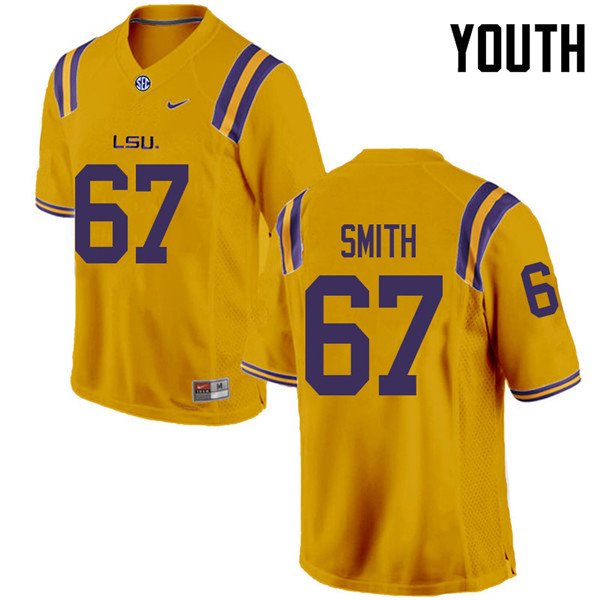 Youth #67 Cole Smith LSU Tigers College Football Jerseys Sale-Gold